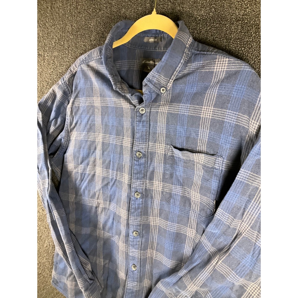 Eddie Bauer Mens XL Blue Plaid Flannel Shirt Classic Fit Long Sleeve Button Down